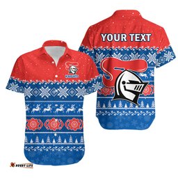 Custom Personalised Knights Rugby Hawaiian Shirt Indigenous Newcastle Merry Christmas
