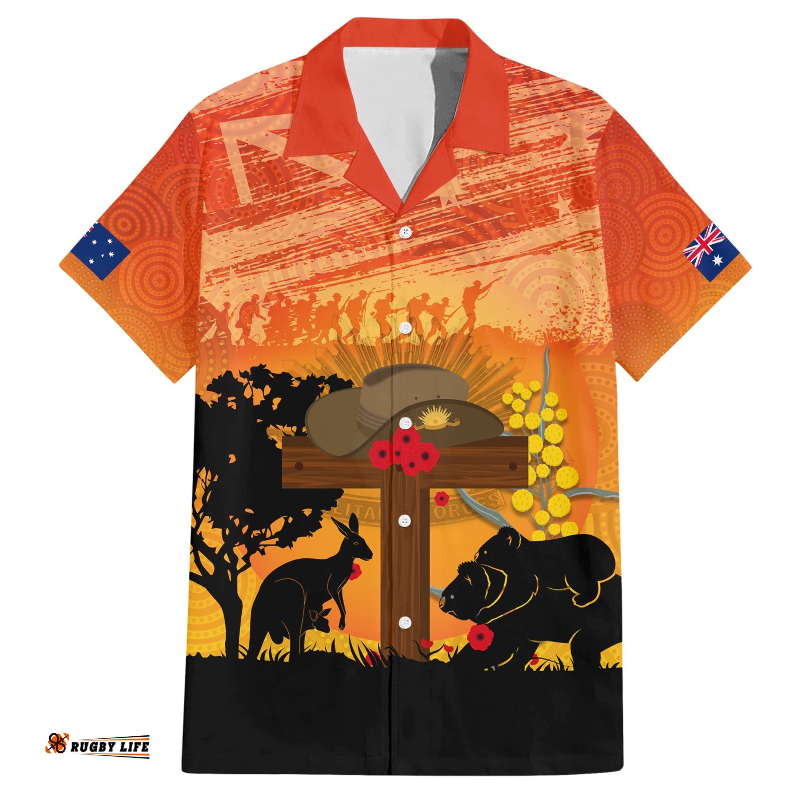 Australia ANZAC Day Hawaiian Shirt Koala and Kangaroo Respect Aboriginal Pattern