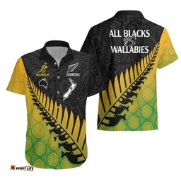 Australia Wallabies and Aotearoa Rugby Hawaiian Shirt Kangaroo Black Fern Maori Gradient Vibe
