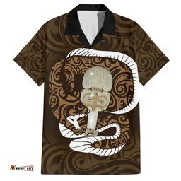 Gold New Zealand Eel Hawaiian Shirt Aotearoa Maori Tuna With Kotiate Weapon