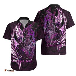 Personalised New Zealand Breast Cancer Hawaiian Shirt Fight Like A Girl Pink Manaia Fern With Paua Shell