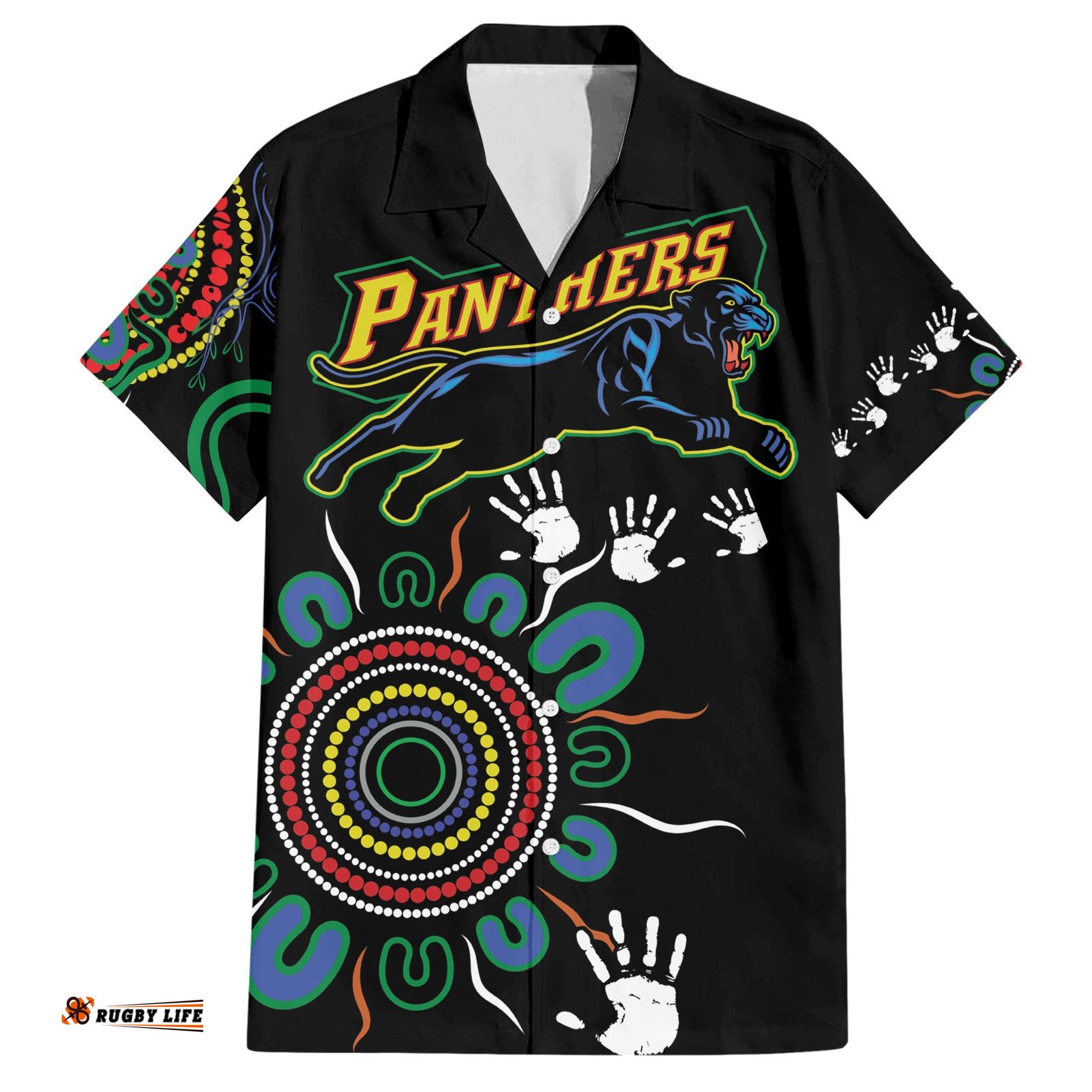 Personalised Panthers Aboriginal Dot Hawaiian Shirt Go the Mighty Panthers