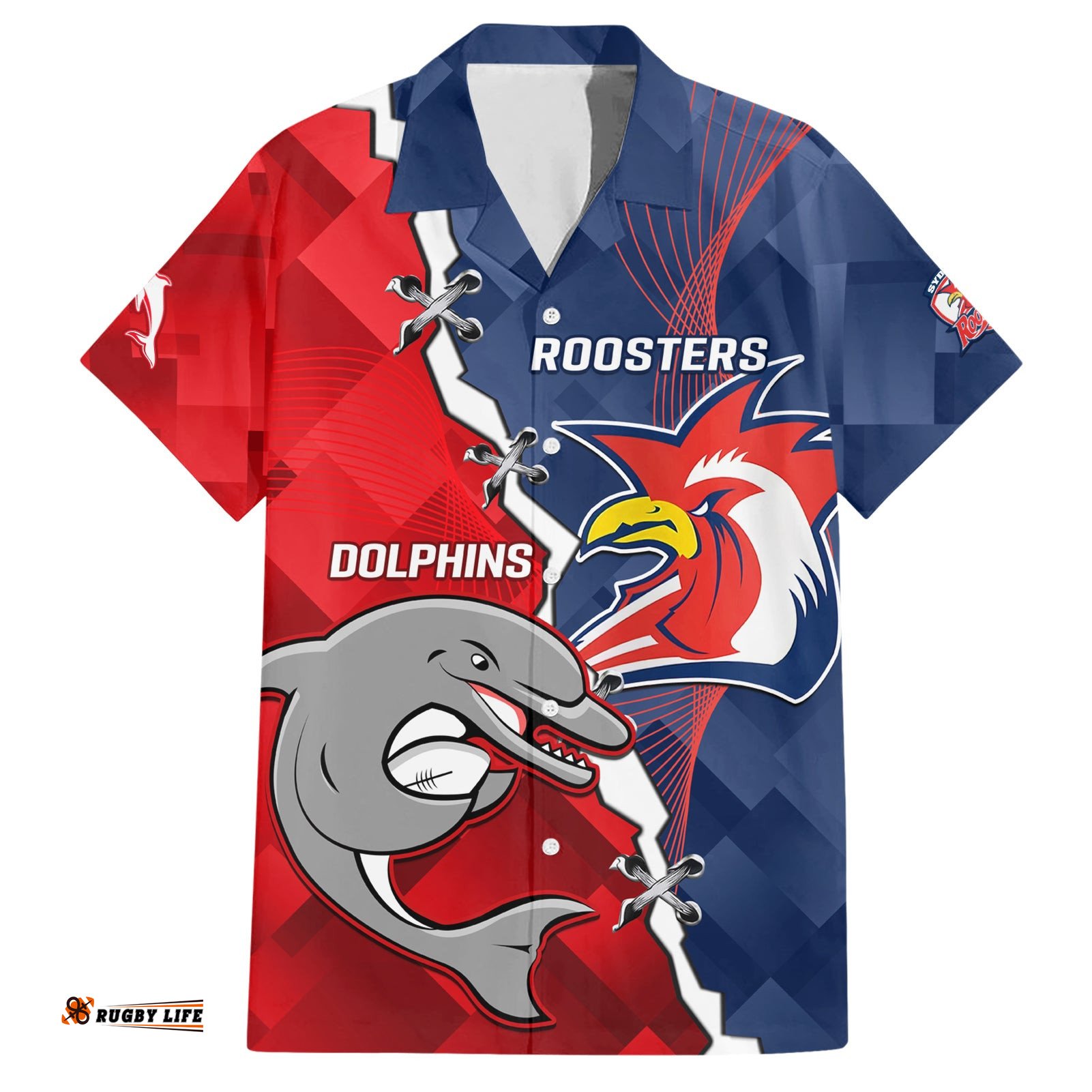 Personalised Dolphins And Roosters Rugby Hawaiian Shirt NRL Sporty Style