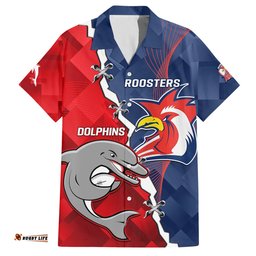 Personalised Dolphins And Roosters Rugby Hawaiian Shirt NRL Sporty Style