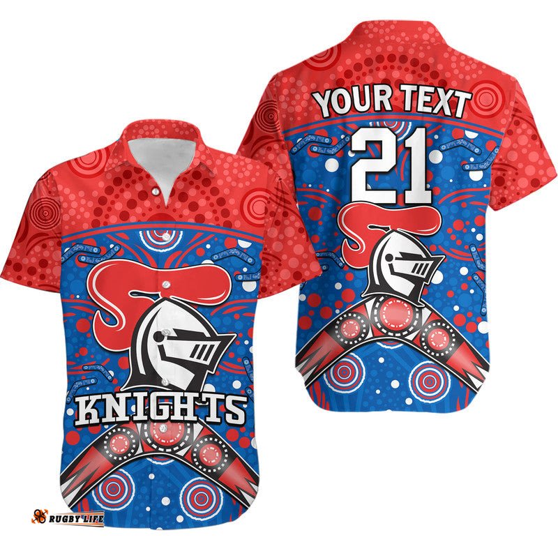 Custom Personalised Knights Rugby Hawaiian Shirt Novocastrians Boomerang Indigenous Dots