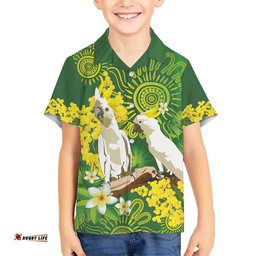 Personalised Australia Golden Wattle And Cacatua Galerita Hawaiian Shirt Aboriginal Art