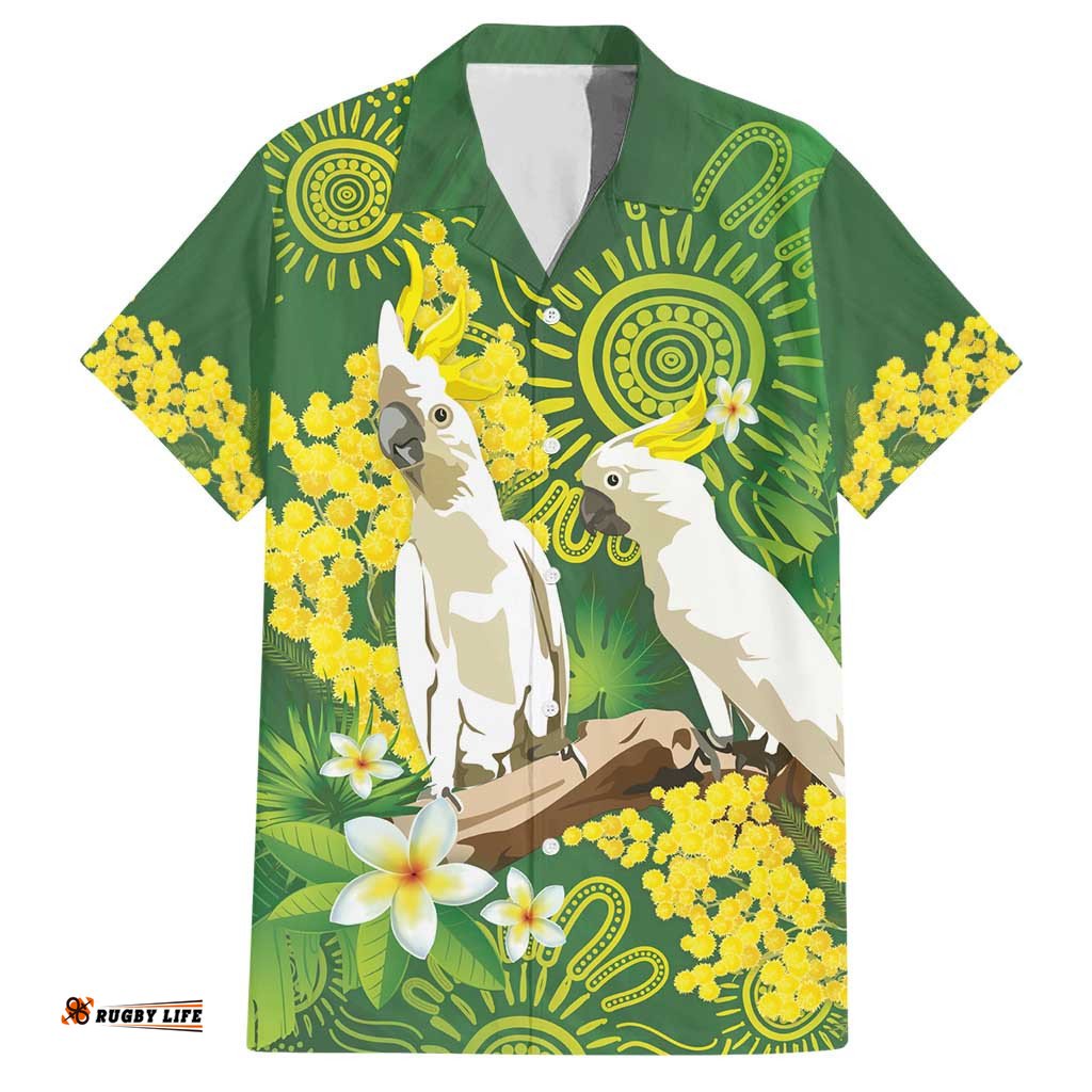 Personalised Australia Golden Wattle And Cacatua Galerita Hawaiian Shirt Aboriginal Art
