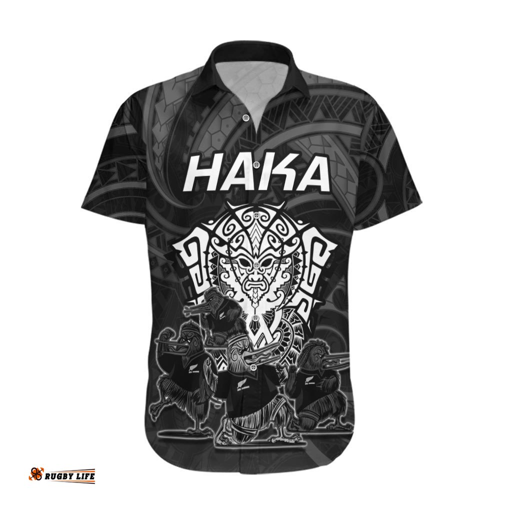 Personalised New Zealand Rugby Hawaiian Shirt Aotearoa Ka Mate Haka All Black Mix Ta Moko White Style