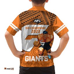 Giants Football Hawaiian Shirt GWS Go Champions Polynesian Indigenous Art