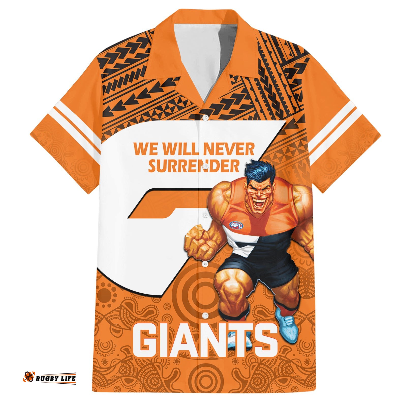 Giants Football Hawaiian Shirt GWS Go Champions Polynesian Indigenous Art