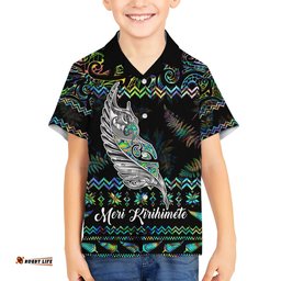 Personalised New Zealand Christmas Hawaiian Shirt Maori Fern Manaia Meri Kirihimete with Papaua Shell