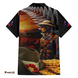 Slouch Hat and Biscuits ANZAC Hawaiian Shirt with Soldier Silver Fern