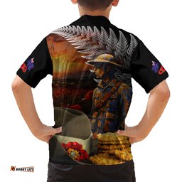 Slouch Hat and Biscuits ANZAC Hawaiian Shirt with Soldier Silver Fern