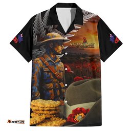 Slouch Hat and Biscuits ANZAC Hawaiian Shirt with Soldier Silver Fern