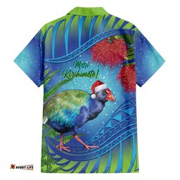 New Zealand Takahe Christmas Hawaiian Shirt Maori Fern Mix Pohotukawa