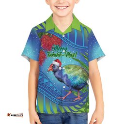 New Zealand Takahe Christmas Hawaiian Shirt Maori Fern Mix Pohotukawa