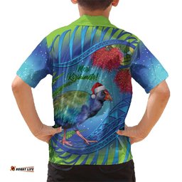 New Zealand Takahe Christmas Hawaiian Shirt Maori Fern Mix Pohotukawa