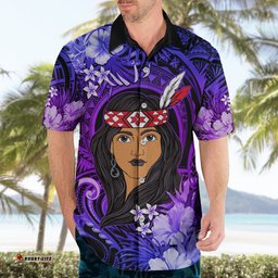 New Zealand Custom Women's Day Hawaiian Shirt Maori Girl Feathers of Hope Purple