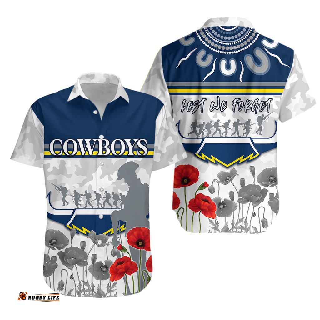 Cowboys ANZAC Hawaiian Shirt Aboriginal Lest We Forget