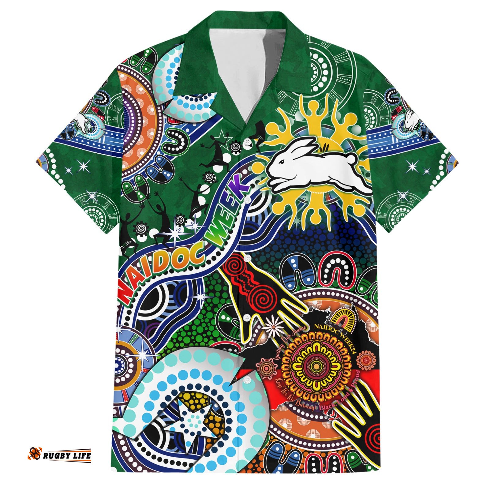 Personalised Rabbitohs NAIDOC Week 2024 Hawaiian Shirt Australia Aboriginal Dot Painting