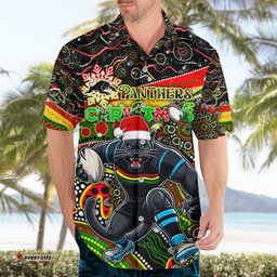 Merry Christmas Penrith Panthers Hawaiian Shirt Aboriginal Santa Rugby Mascot The Riff