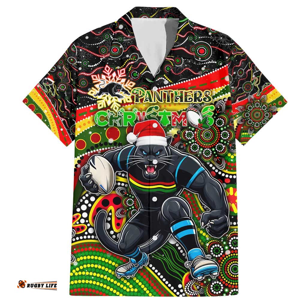 Merry Christmas Penrith Panthers Hawaiian Shirt Aboriginal Santa Rugby Mascot The Riff