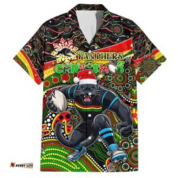 Merry Christmas Penrith Panthers Hawaiian Shirt Aboriginal Santa Rugby Mascot The Riff