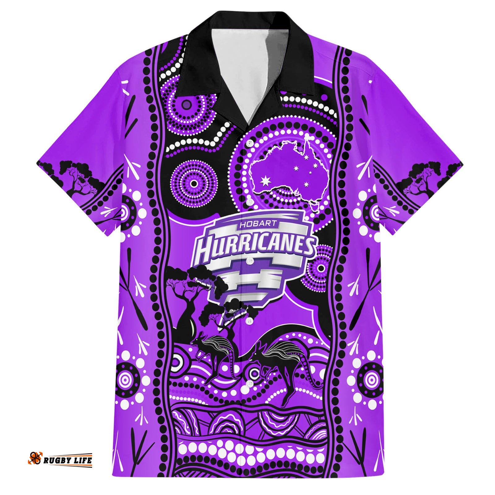 Custom Hobart Hurricanes Cricket Hawaiian Shirt Happy Australia Day Aboriginal Art
