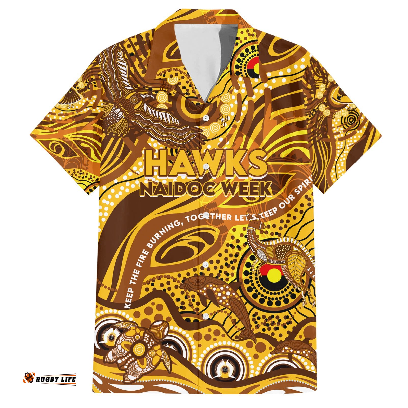 Custom NAIDOC Week 2024 Hawks Hawaiian Shirt Aboriginal Animals Keep The Fire Burning