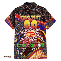 Merry Christmas AFL Gold Coast Suns Hawaiian Shirt Aboriginal Santa Football Mascot