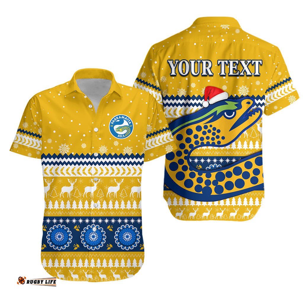 Custom Personalised Eels Rugby Hawaiian Shirt Christmas Parramatta Gold