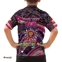 Merry Christmas AFL Brisbane Lions Hawaiian Shirt Aboriginal Santa Football Mascot