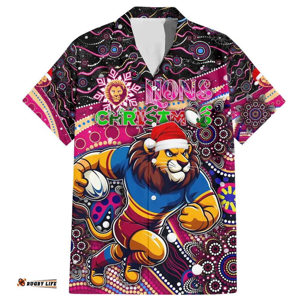 Merry Christmas AFL Brisbane Lions Hawaiian Shirt Aboriginal Santa Football Mascot