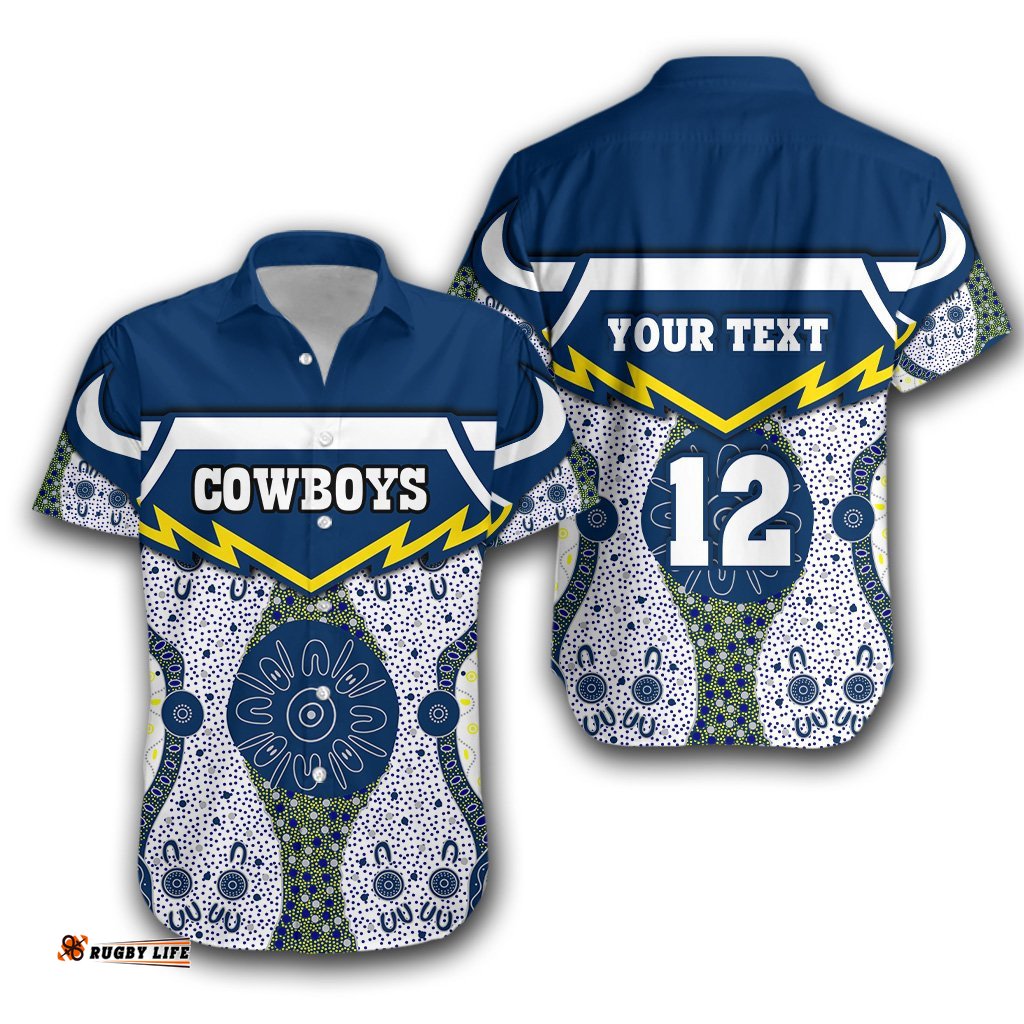 Custom Personalised Cowboys Fire Hawaiian Shirt North Aboriginal