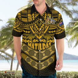 Custom Matildas Soccer Hawaiian Shirt Polynesian and Aboriginal Gold Vibe