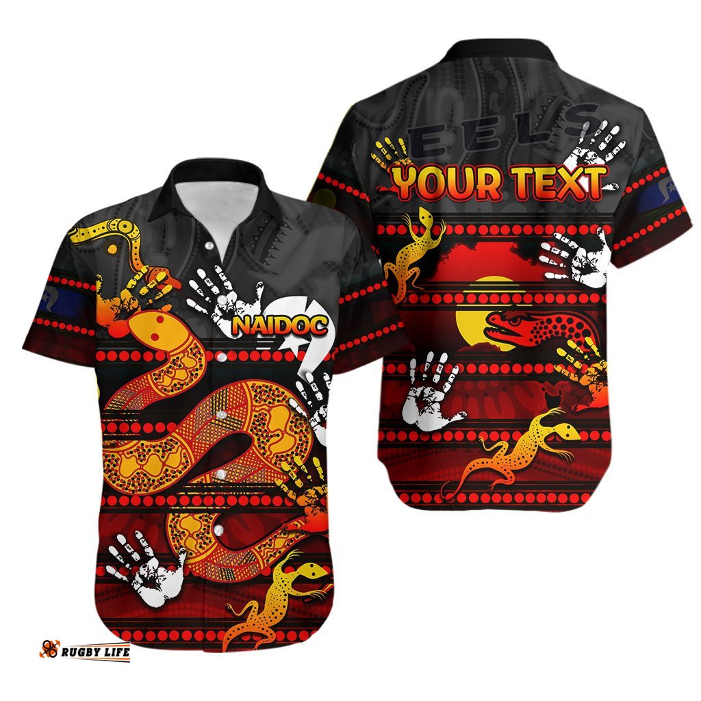 Custom Personalised NAIDOC Parramatta Eels Hawaiian Shirt Aboriginal Patterns Style Black