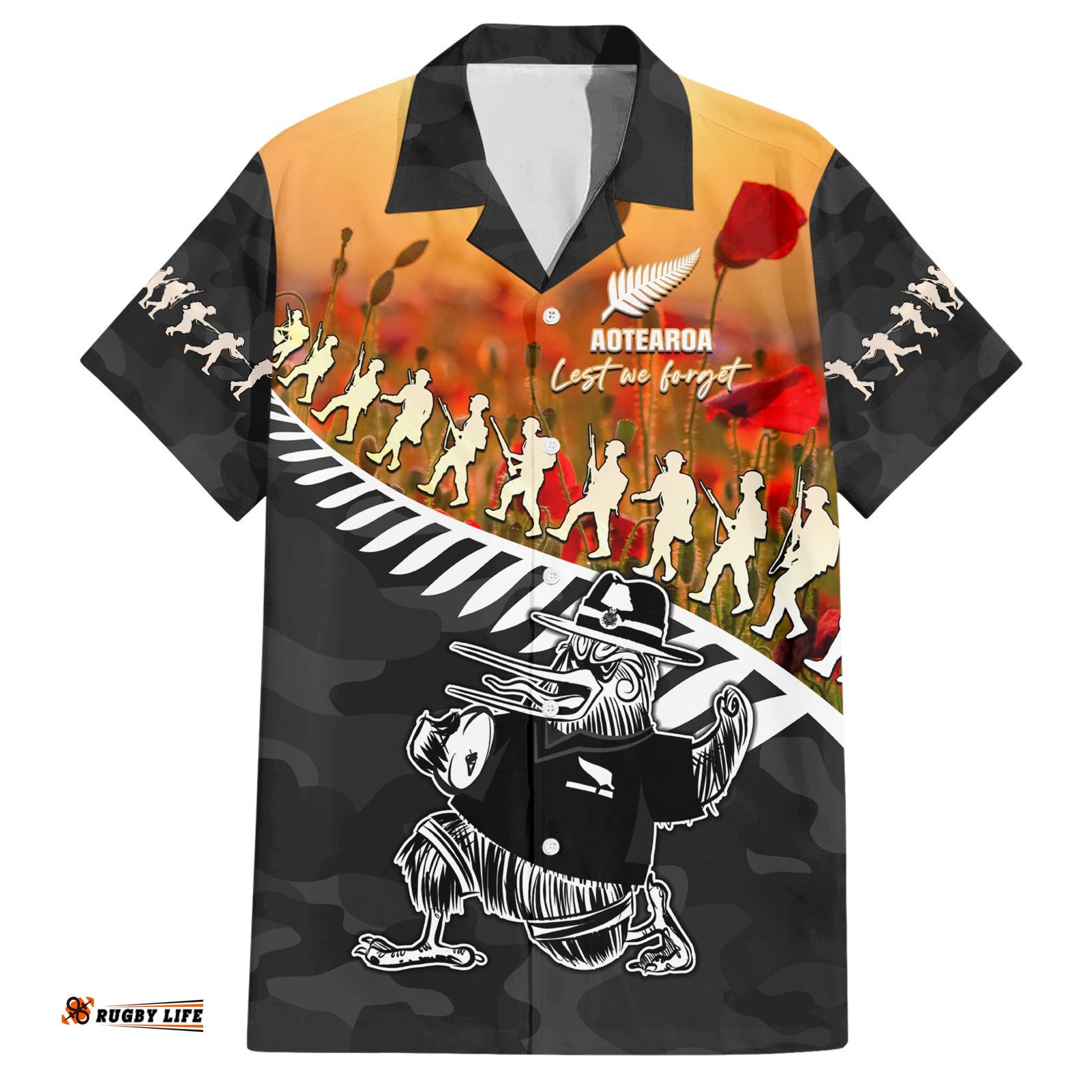 New Zealand ANZAC Rugby Hawaiian Shirt Soldier Fern With Kiwi Bird
