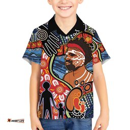 Dad and Son Footprint Father's Day Personalised Hawaiian Shirt Australian Aboriginal Art