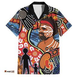 Dad and Son Footprint Father's Day Personalised Hawaiian Shirt Australian Aboriginal Art