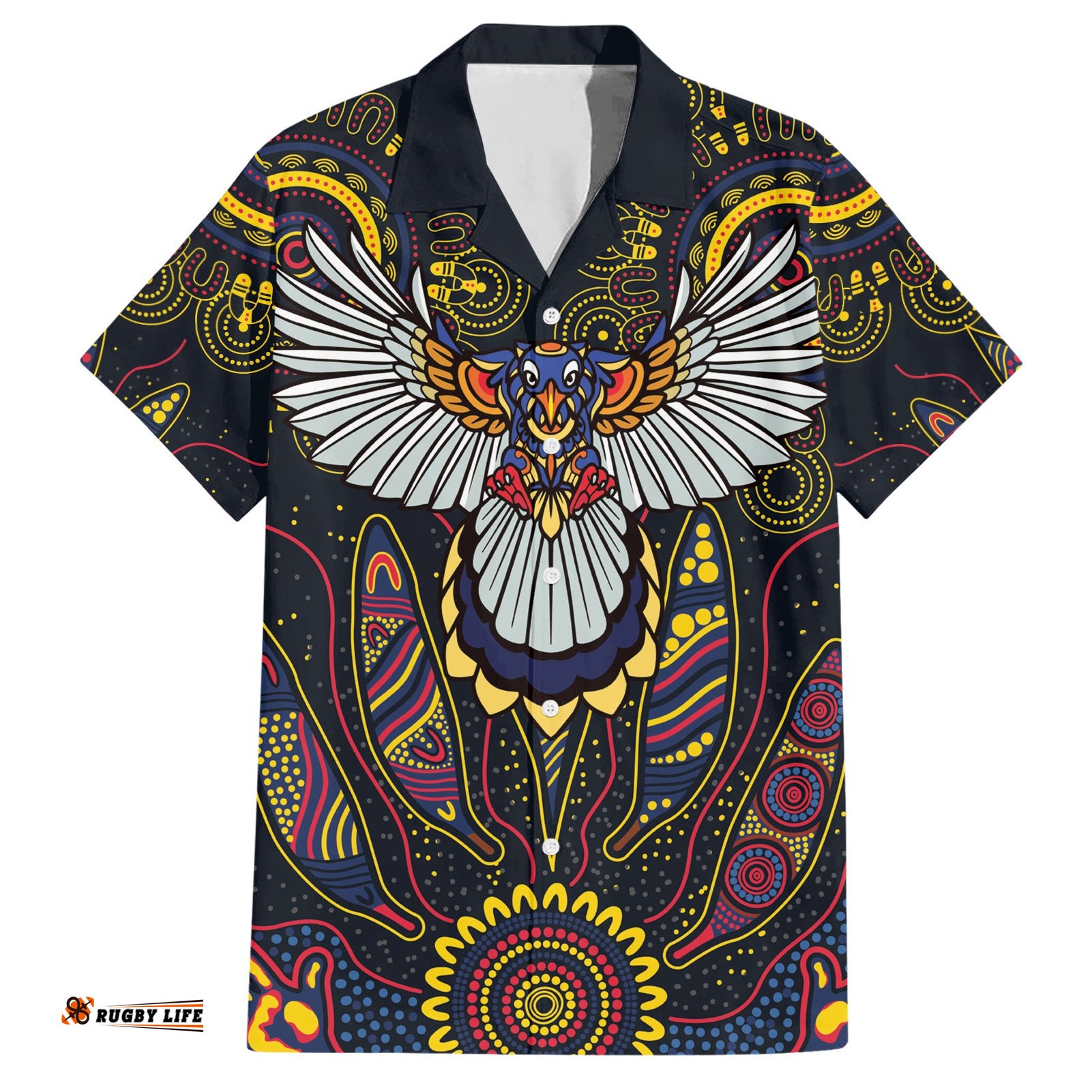 Custom Adelaide Football Hawaiian Shirt With Crow Aboriginal Art Style