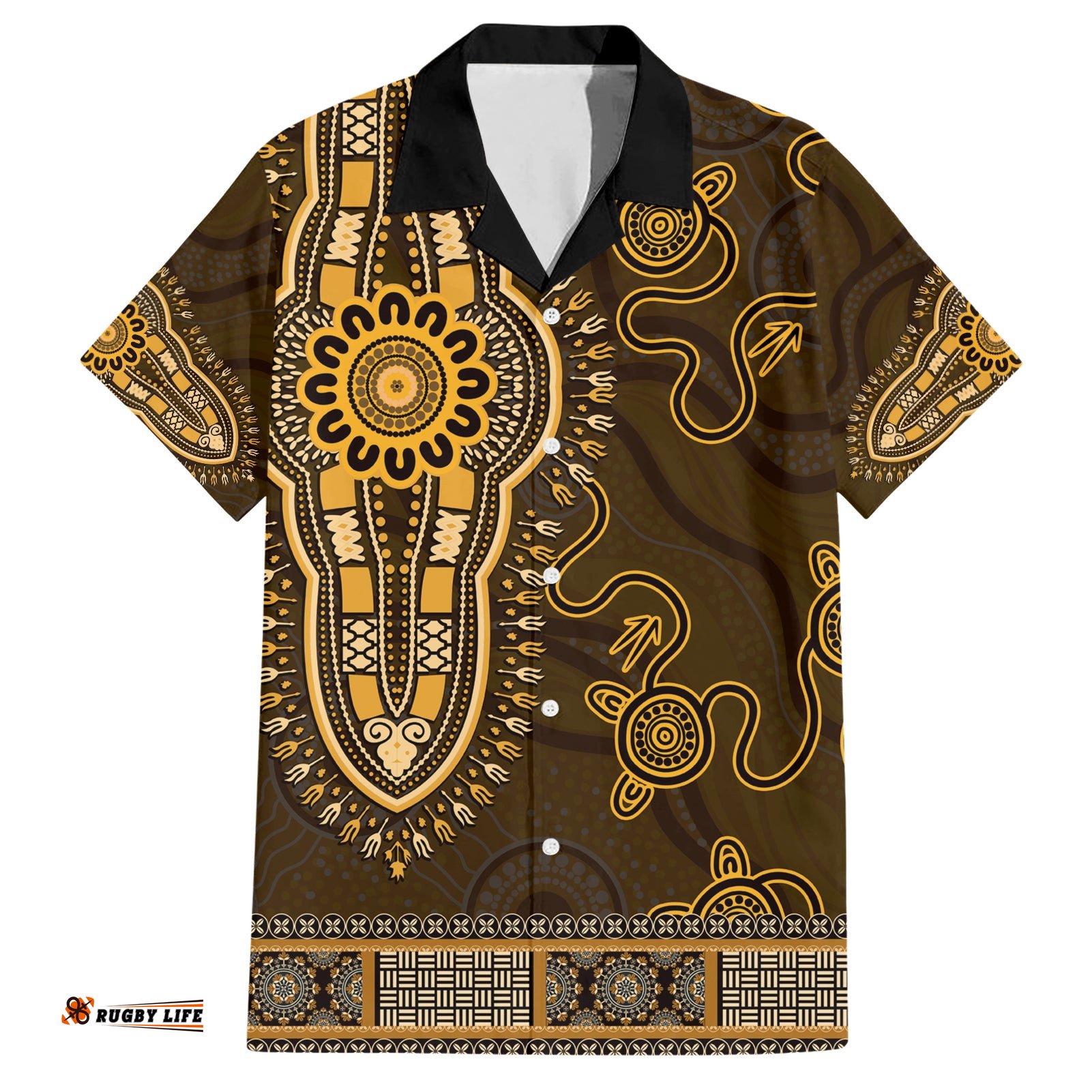 Gold African Dashiki With Australia Aboriginal Art Hawaiian Shirt