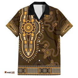 Gold African Dashiki With Australia Aboriginal Art Hawaiian Shirt