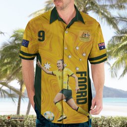 Australia Soccer Hawaiian Shirt Foord Matildas Gold Marble