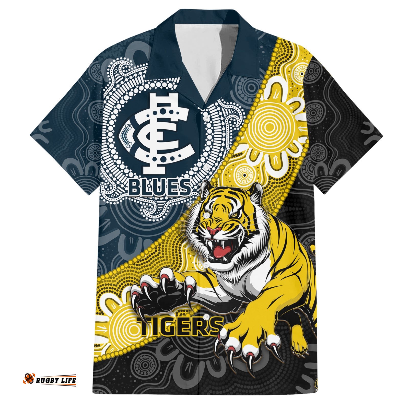 Personalised Richmond And Carlton Football Hawaiian Shirt Tigers BluesTogether Aboriginal Art
