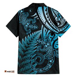 New Zealand Lizard Hawaiian Shirt Silver Fern Aotearoa Maori Blue Version