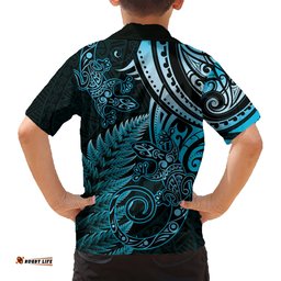 New Zealand Lizard Hawaiian Shirt Silver Fern Aotearoa Maori Blue Version