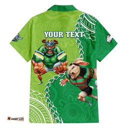 Personalised Rabbitohs And Raiders Rugby Hawaiian Shirt Aboriginal Mix Polynesian Pattern