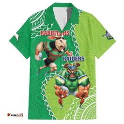 Personalised Rabbitohs And Raiders Rugby Hawaiian Shirt Aboriginal Mix Polynesian Pattern