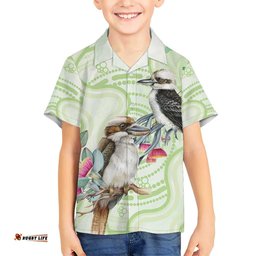 Australia Gumtree And Kookaburra Hawaiian Shirt Aboriginal Art Watercolor Style