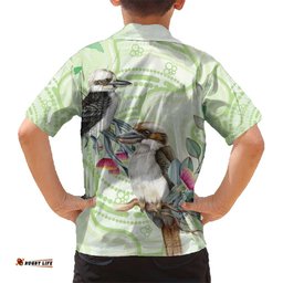 Australia Gumtree And Kookaburra Hawaiian Shirt Aboriginal Art Watercolor Style